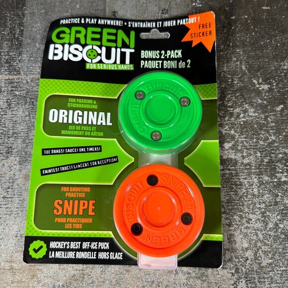 Green Biscuit Hockey Puck 2-Pack, Original, Off Ice Hockey Puck/Snipe, NEW - Picture 1 of 4
